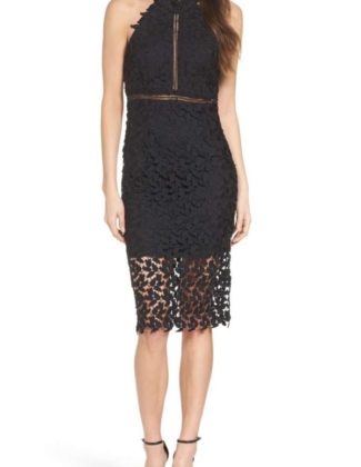 BARDOT Gemma Halter Lace Sheath Dress Black halter dresses fall wedding guests