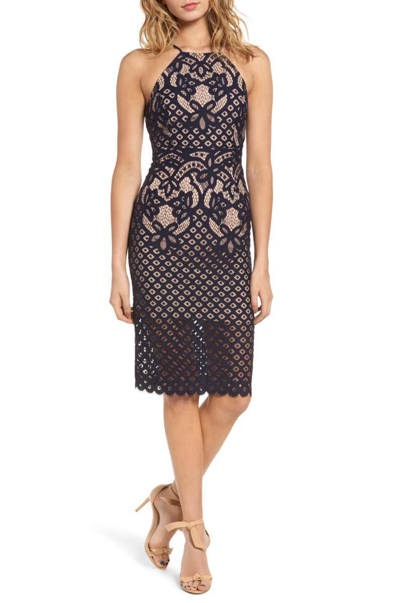 BARDOT Mila Lace Dress French Blue halter dresses fall wedding guests
