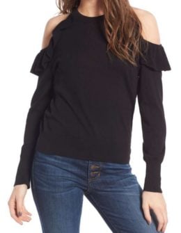 BP. Ruffle Cold Shoulder Pullover Black nordstrom
