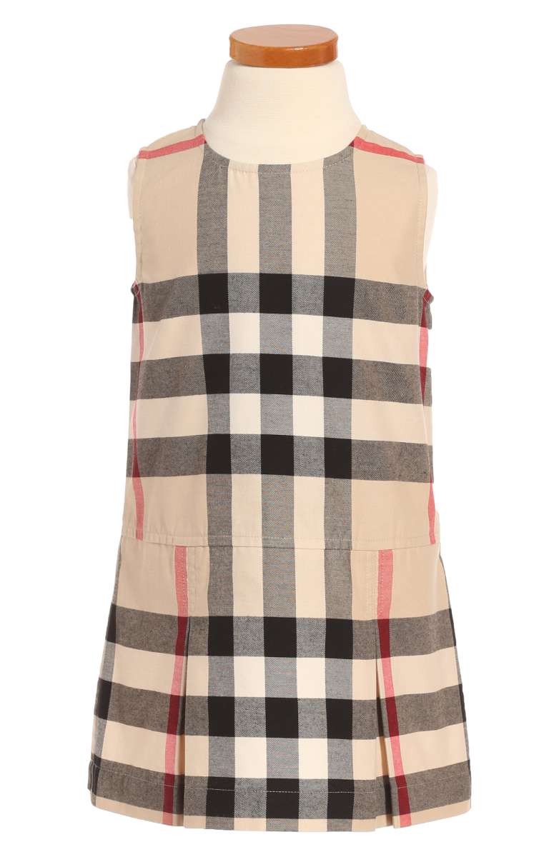BURBERRY Dawny Check Print Sleeveless Dress Heritage Stone toddler girls dresses back to school