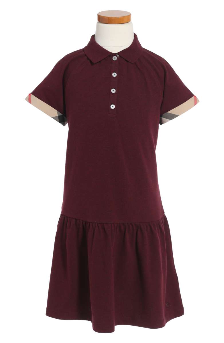 BURBERRY Mini Cali Polo Dress Burgundy Melange back to school dresses toddler girls