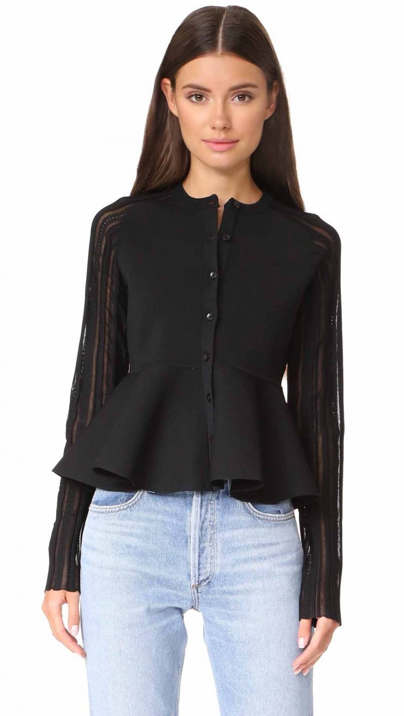 Carven Long Sleeve Cardigan Noir lightweight cardigans fall 2017