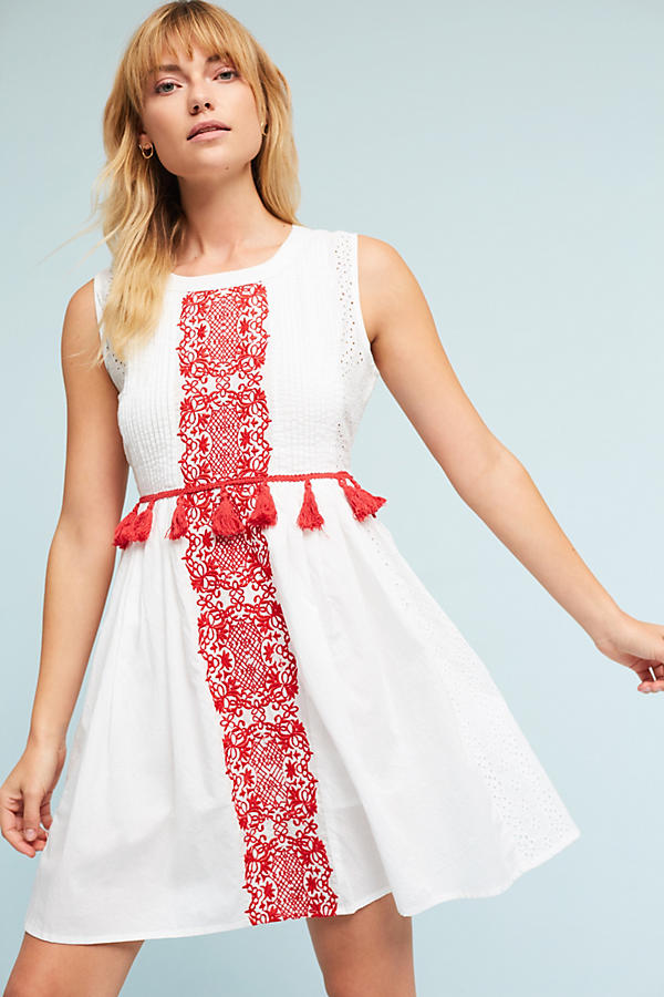Chantik Margaret Embroidered Dress White Red Tassels embroidered sundresses summer 2017