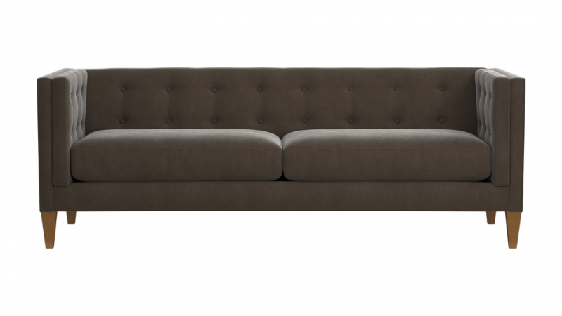 Crate and Barrel Aidan Tufted Velvet Sofa Como Nickel annual upholstery furniture sale