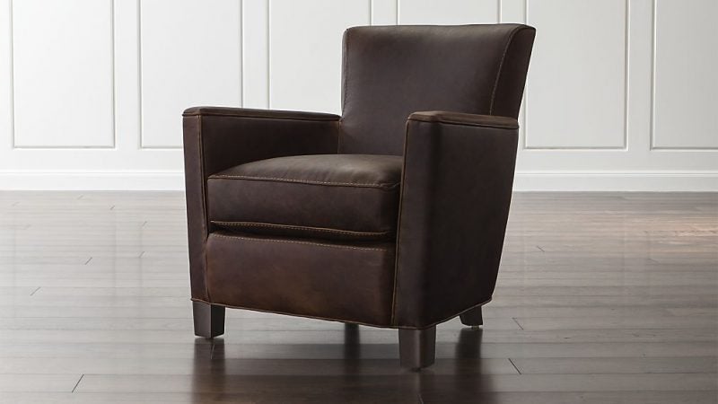 Crate and Barrel Briarwood Leather Chair Potomac Oak upholstery sale annual 2017