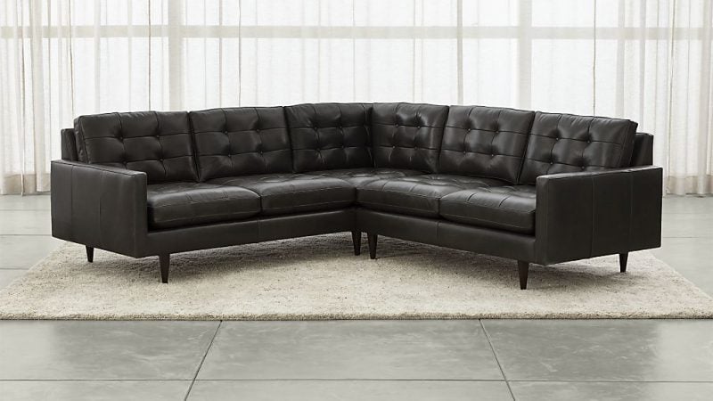 Crate and Barrel Petrie Leather 2-Piece Corner Sectional Sofa Laval Carbon crate and barrel annual upholstery sale
