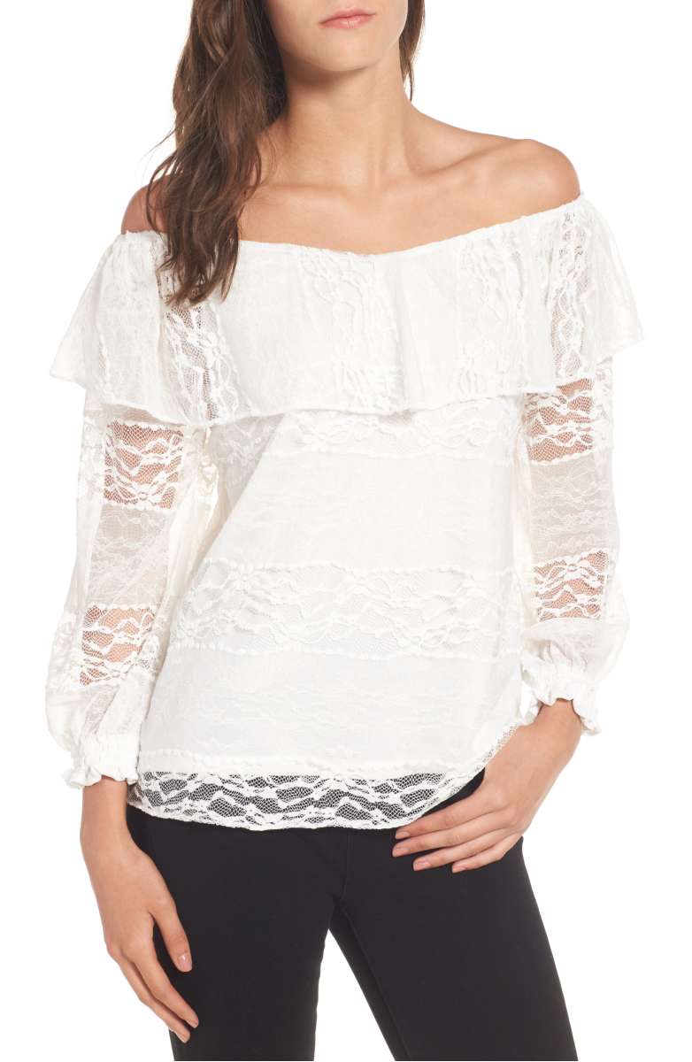 DEVLIN Wilma Off the Shoulder Lace Blouse Ivory boho lace blouses summer 2017