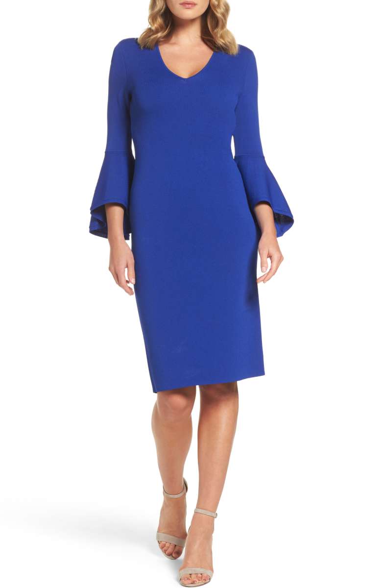 ELIZA J Bell Sleeve Sheath Dress Cobalt Blue bell sleeve dresses fall 2017