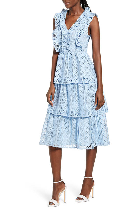 Endless Rose Sleeveless Tiered Midi Dress Blue Green women lace midi dresses wedding guests