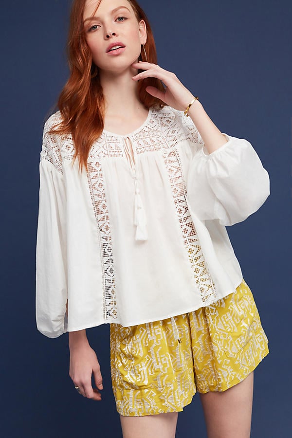 Eri + Ali Tassels & Lace Peasant Blouse White anthropologie boho lace blouses summer 2017 trend