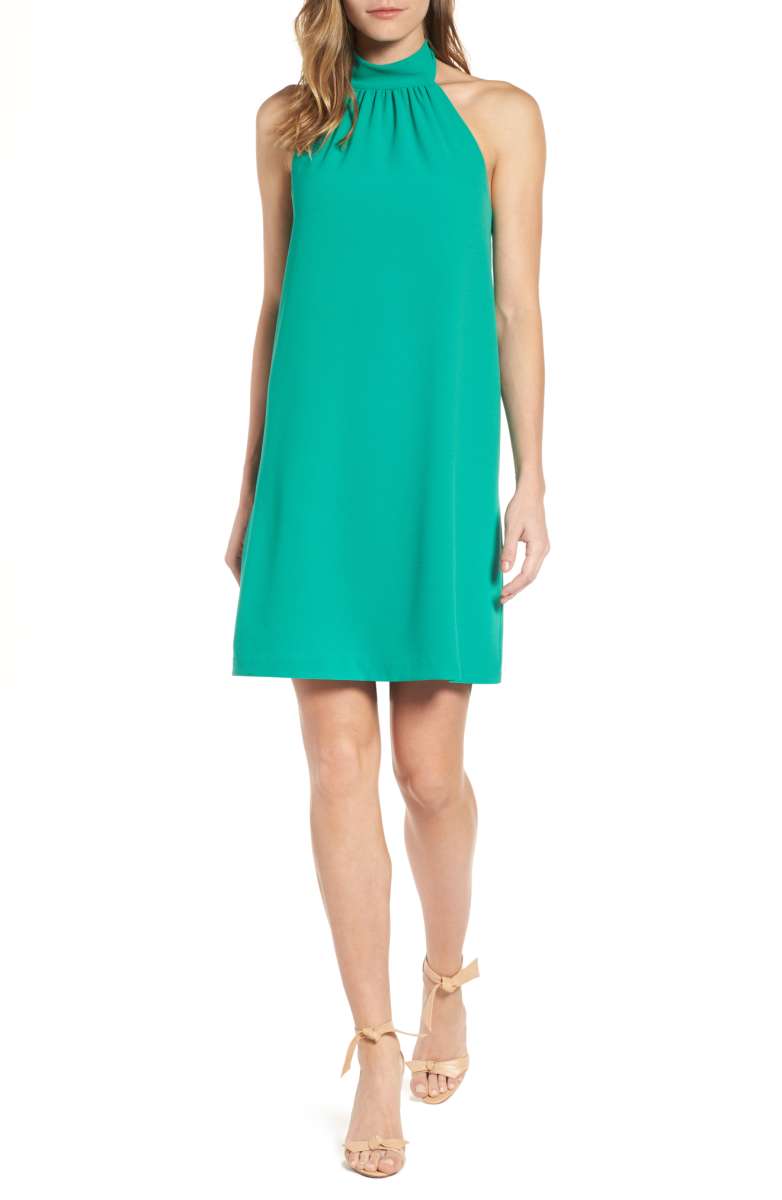 FELICITY & COCO Halter Shift Dress Kelly Green fall wedding guests