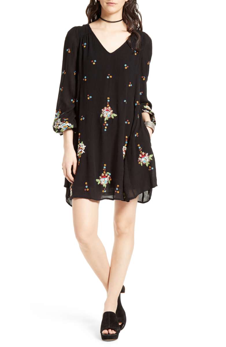 FREE PEOPLE Embroidered Minidress Black Combo embroidered sundresses summer 2017