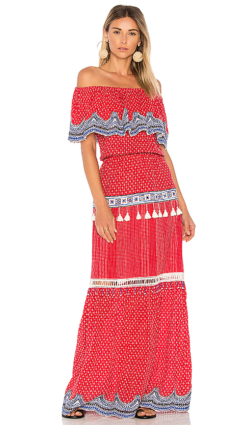 HEMANT AND NANDITA OFF THE SHOULDER DRESS Red Embroidered Eyelet sundresses summer 2017