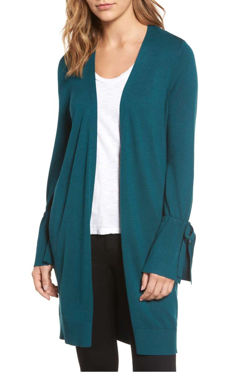 Halogen Lightweight Tie Sleeve Cardigan Teal Deep 