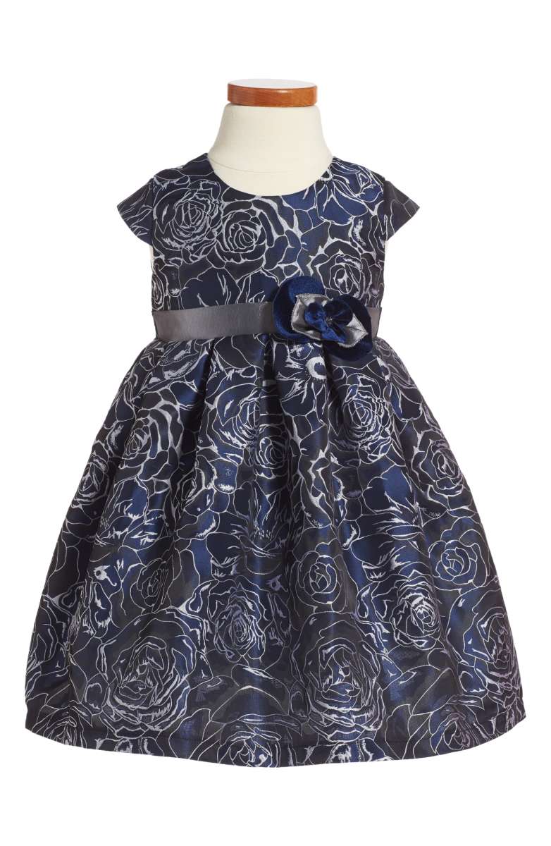 ISOBELLA & CHLOE Floral Jacquard Dress Navy Blue toddler girls dresses back to school