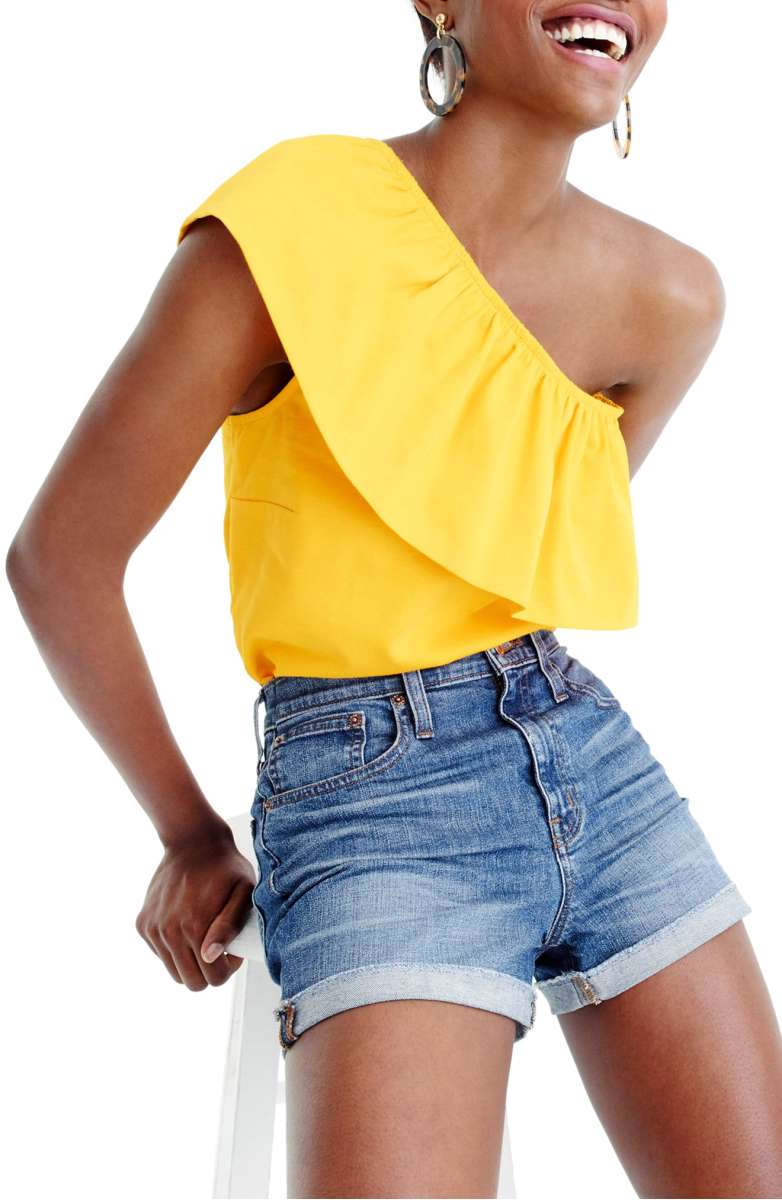J. CREW One-Shoulder Top Rich Saffron Yellow one shoulder tops summer 2017