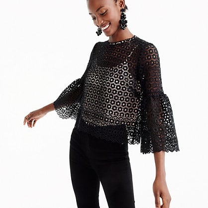 J.Crew Daisylace bell-sleeve top item G9911 black j.crew labor day sale