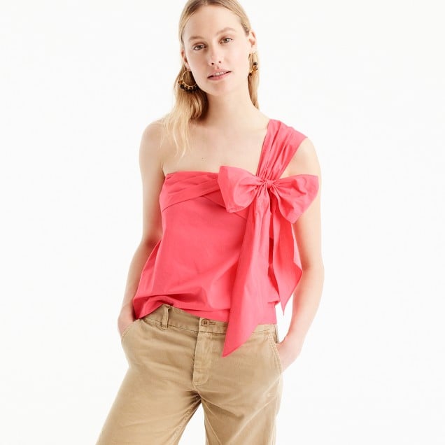 J.Crew One-shoulder bow top item G7721 Wildflower Pink one shoulder tops summer 2017