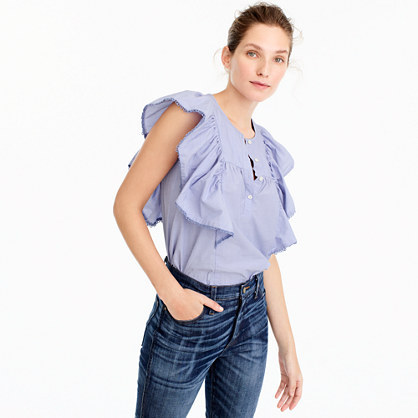 J.Crew Ruffle-front shirt in end-on-end cotton item G9206 peri j.crew labor day sale