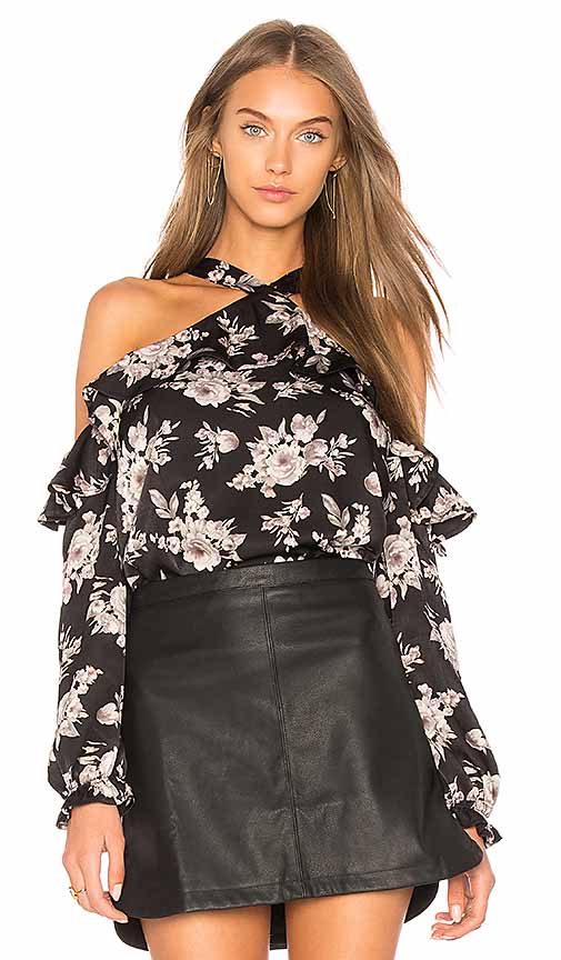 J.O.A. COLD SHOULDER FLARE TOP IN BLACK MULTI Floral Print revolve summer 2017