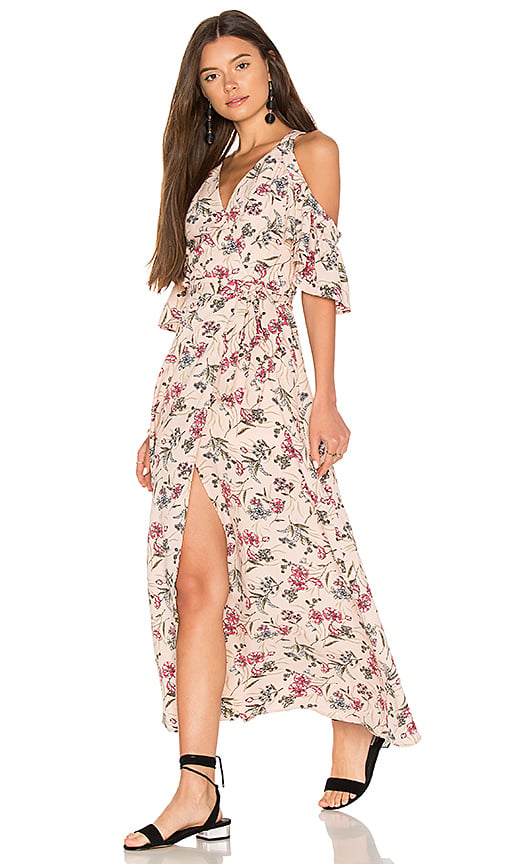 J.O.A. COLD SHOULDER MAXI WRAP DRESS Blush Pink Multi summer revolve