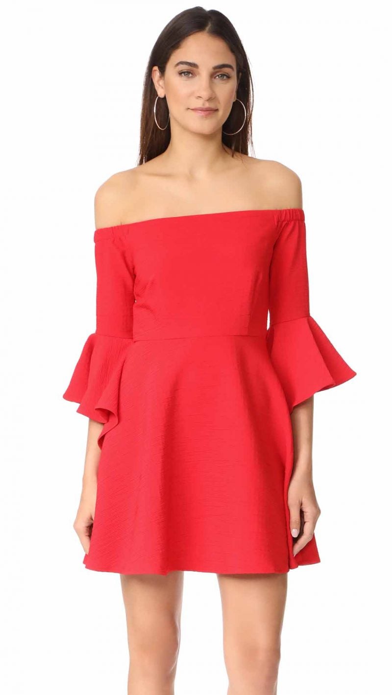 J.O.A. Off Shoulder Dress Flare Sleeves Red shopbop