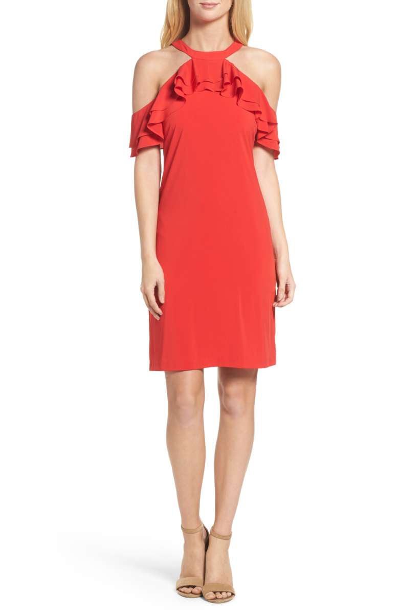 Julia Jordan Ruffle Halter Dress Grenadine fall wedding guests cold shoulder