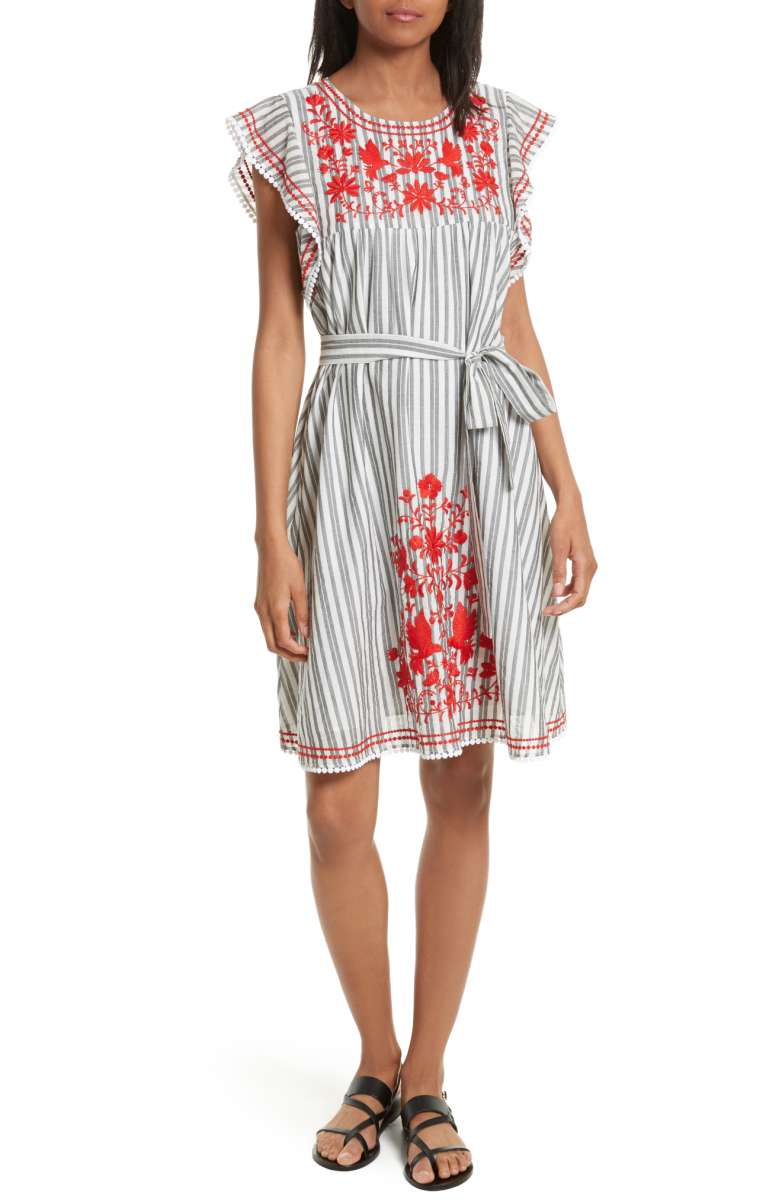 KATE SPADE NEW YORK embroidered babydoll dress fresh white black red embroidered sundresses summer 2017