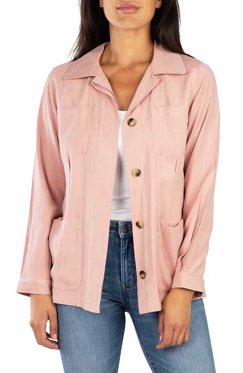 KUT FROM THE KLOTH Ren Patch Pocket Jacket Rose Pink military jackets women