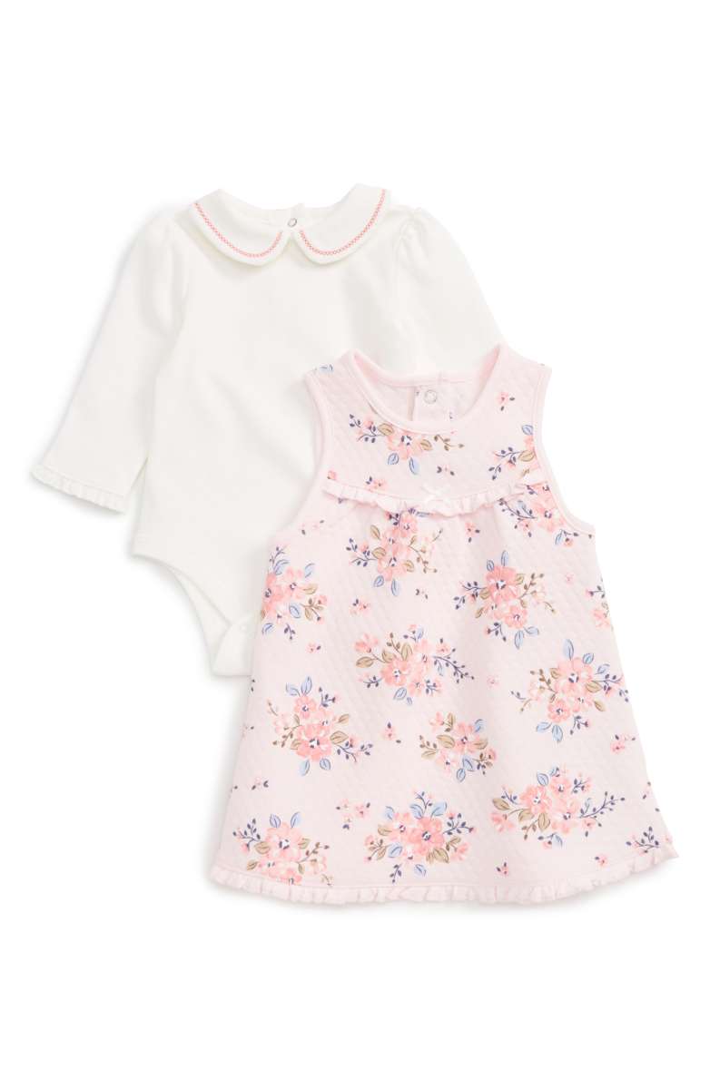 LITTLE ME Floral Print Dress & Bodysuit Set Pink Floral nordstrom baby girls dresses under 50 dollars