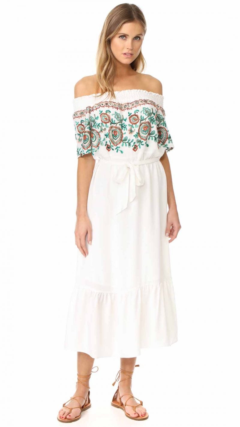 Line & Dot Flor Embroidered Off The Shoulder Dress White embroidered sundresses summer 2017