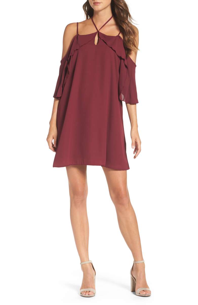 MARY & MABEL Cold Shoulder Swing Dress New Wine halter dresses fall wedding guests
