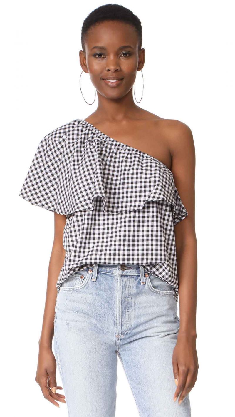 MLM LABEL Henri One Shoulder Top Black White Small Gingham Checks one shoulder tops summer 2017