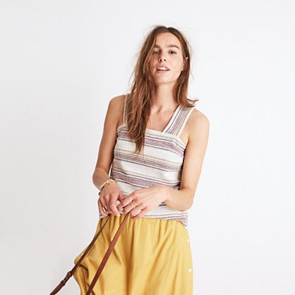 Madewell apron button-back tank top in stripe item g9044 bright ivory madewell insiders sale