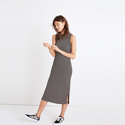 Madewell ribbed mockneck midi dress in stripe item g7984 true black madewell insiders sale