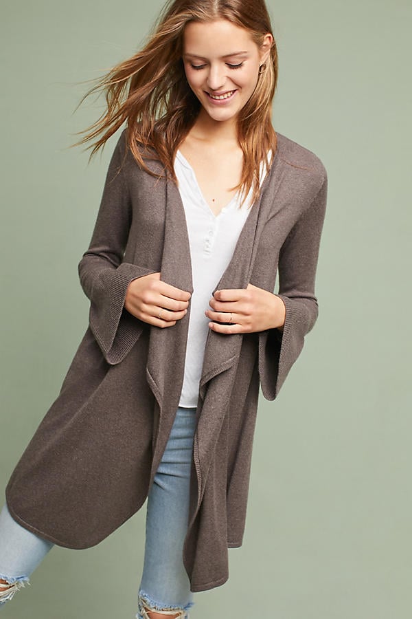Moth Bell-Sleeve Waterfall Cardigan Brown lightweight cardigans fall 2017
