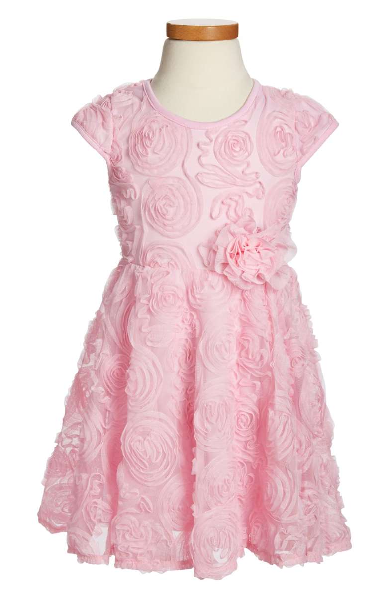 POPATU Ribbon Rosette Flower Dress Pink back to school dresses for toddler girls nordstrom