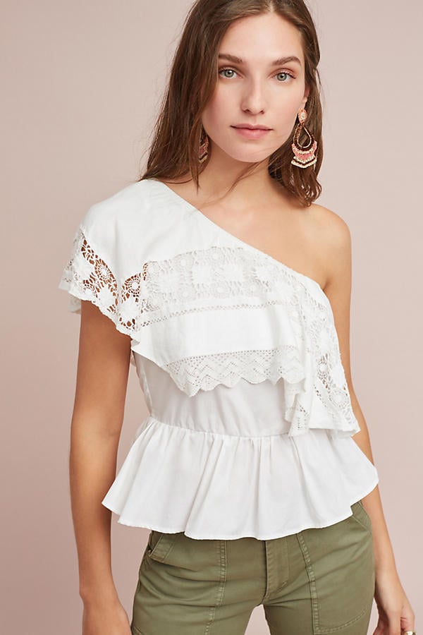 Place Nationale Ceri One-Shoulder Lace Top White one shoulder tops summer 2017