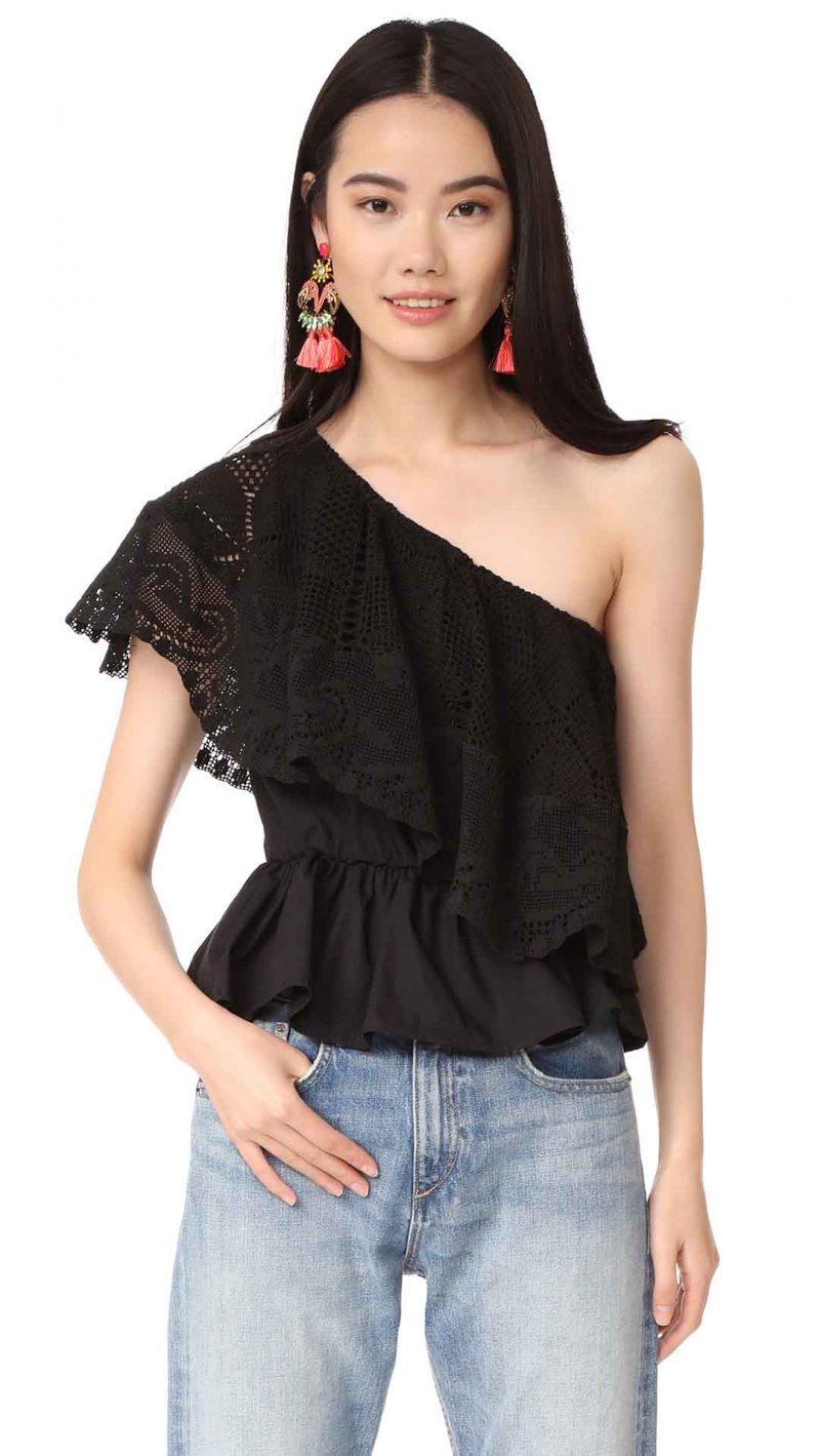 Place Nationale Le Cannet Off Shoulder Lace Top Black one shoulder tops summer 2017