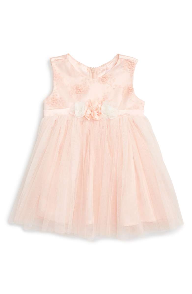 Popatu Floral Embroidered Tulle Dress Peach baby girls dresses under 50 dollars
