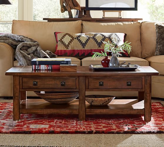 Pottery Barn BENCHWRIGHT RECTANGULAR COFFEE TABLE, RUSTIC MAHOGANY pottery barn premier sale