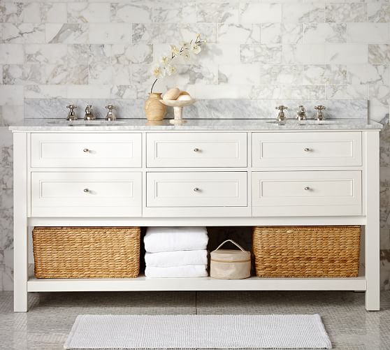 Pottery Barn CLASSIC DOUBLE SINK CONSOLE - WHITE Carara Marble sale