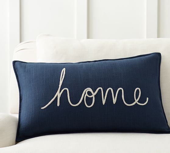Pottery Barn HOME SENTIMENT LUMBAR PILLOW COVER Blue Gray mega sale 