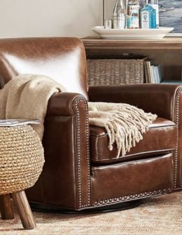 Pottery Barn IRVING LEATHER SWIVEL ARMCHAIR WITH NAILHEADS premier sale