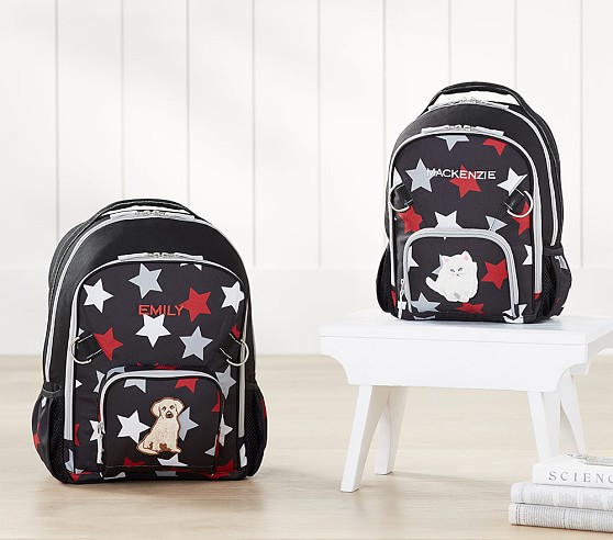 Pottery Barn Kids Fairfax Black/Gray Multi Stars Backpack sale