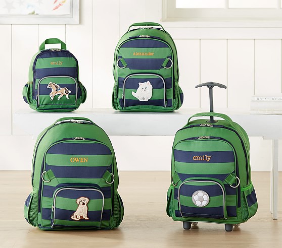 Pottery Barn Kids Fairfax Green/Navy Stripe Backpack back to school sale