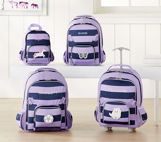 Pottery Barn Kids Fairfax Lavender Navy Stripe Backpacks sale