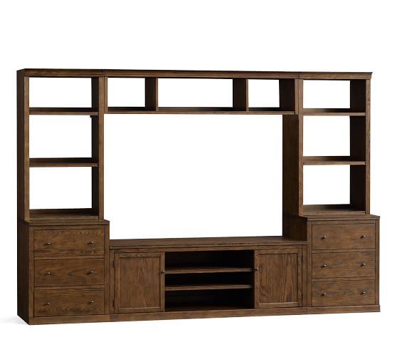 Pottery Barn LOGAN MEDIA SUITE WITH DRAWER BOOKCASE & BRIDGE pottery barn premier sale