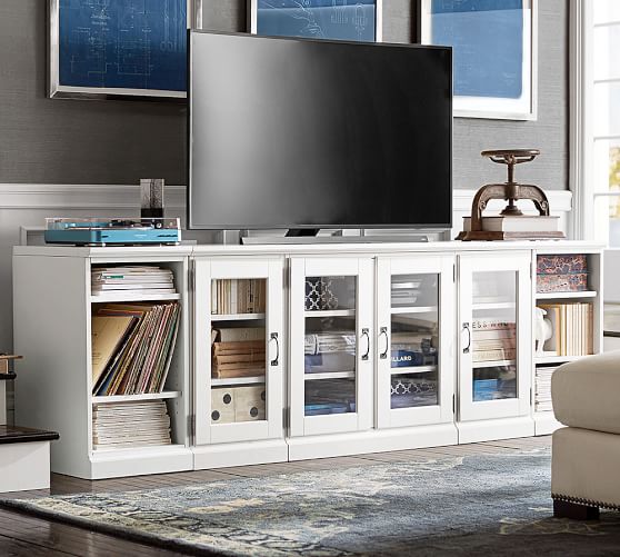Pottery Barn PRINTER'S LONG LOW MEDIA STAND, TUSCAN CHESTNUT mega sale