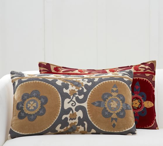 Pottery Barn SUZANI APPLIQUÉ EMBROIDERED LUMBAR PILLOW COVER pottery barn premier sale